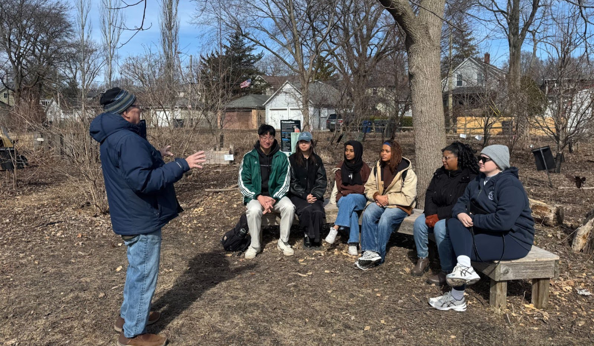 Northwestern students learning about Eggleston Food Forest