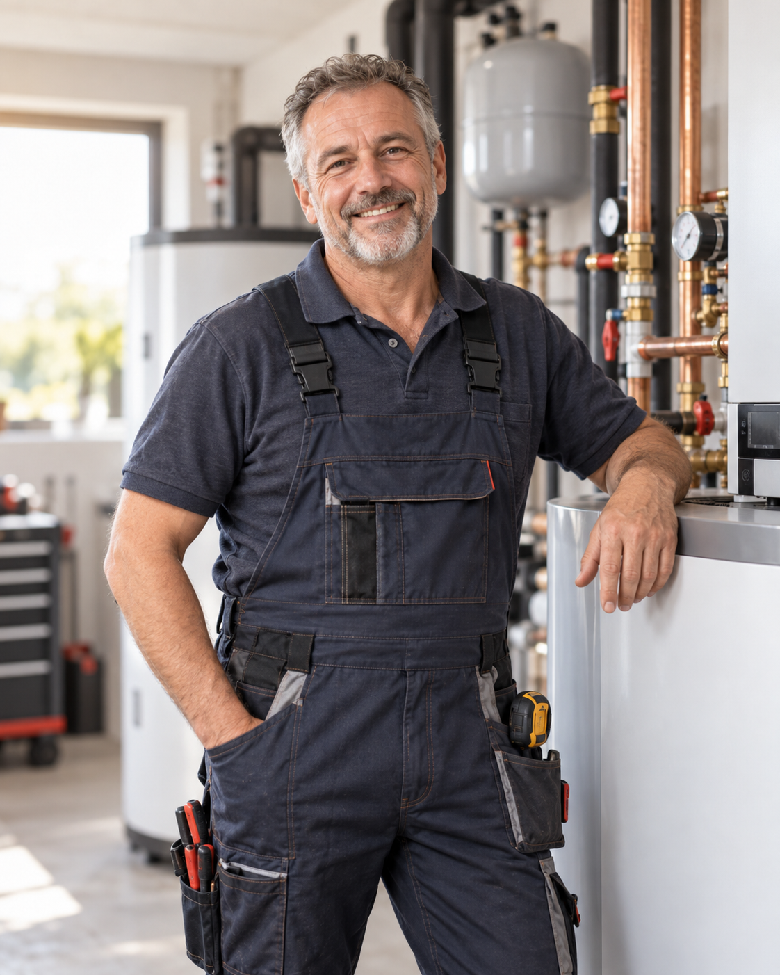Schreiner an der Werkbank in seiner Holzwerkstatt