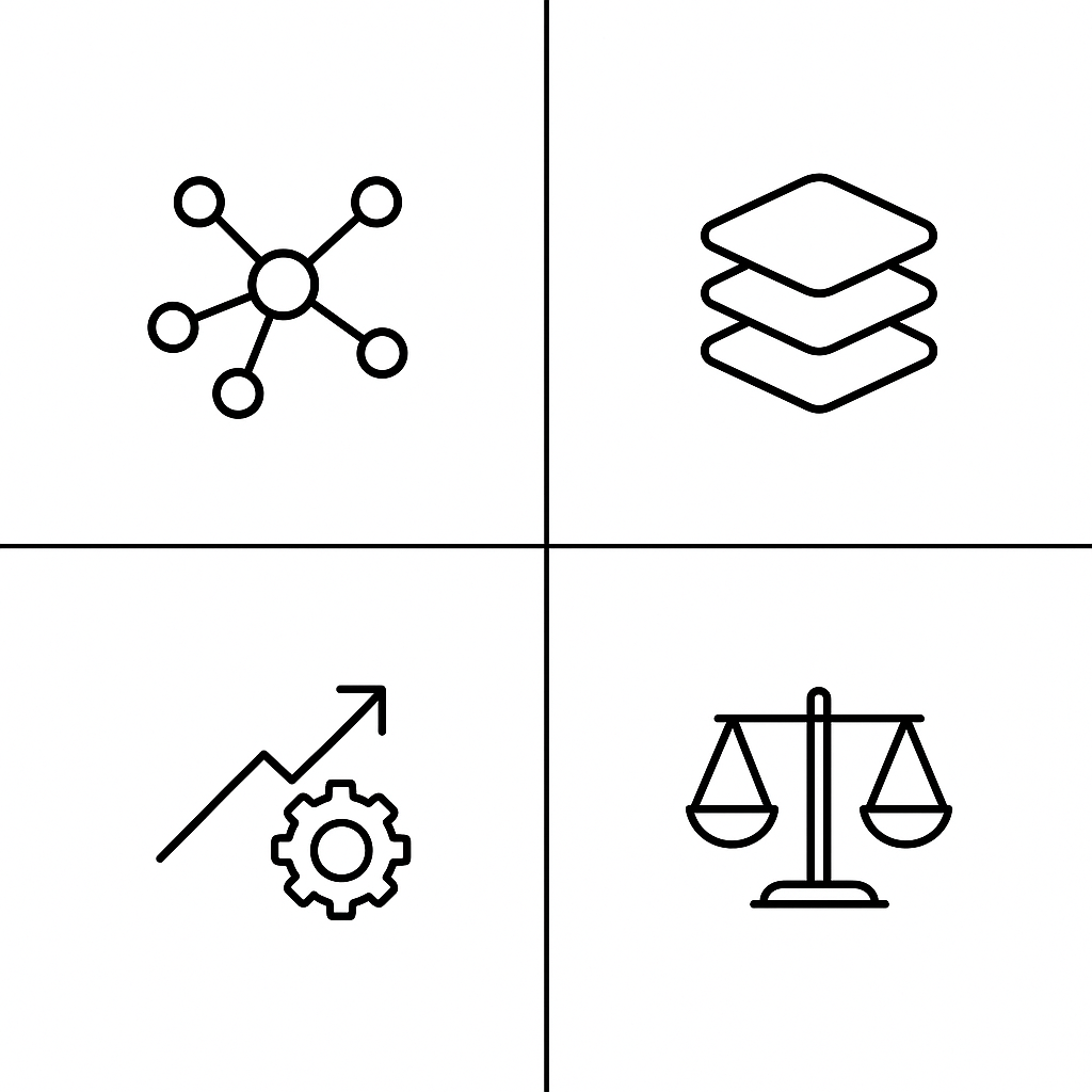 Quadrant diagram with icons depicting breadth, depth, impact and equity dimensions of GenAI adoption KPIs