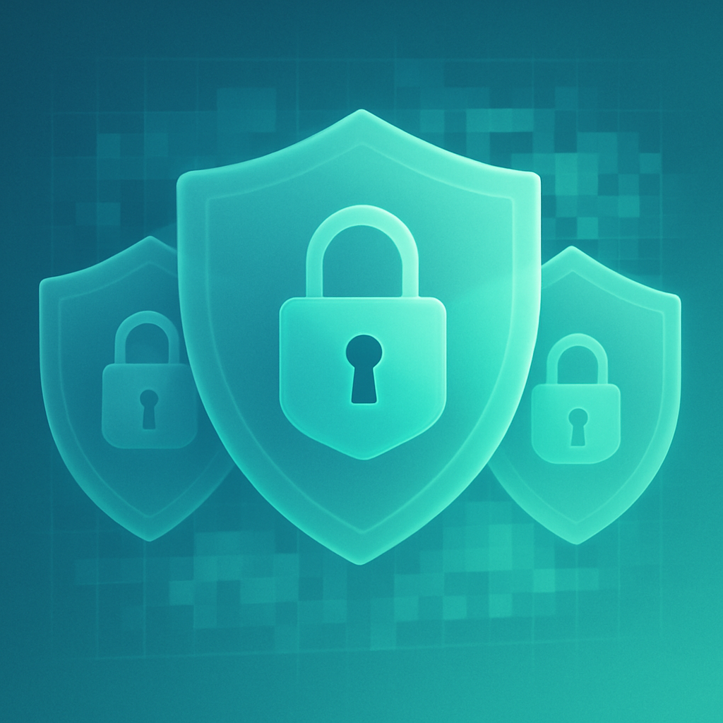 Conceptual graphic of privacy shields guarding anonymized data with a faint heatmap visible behind