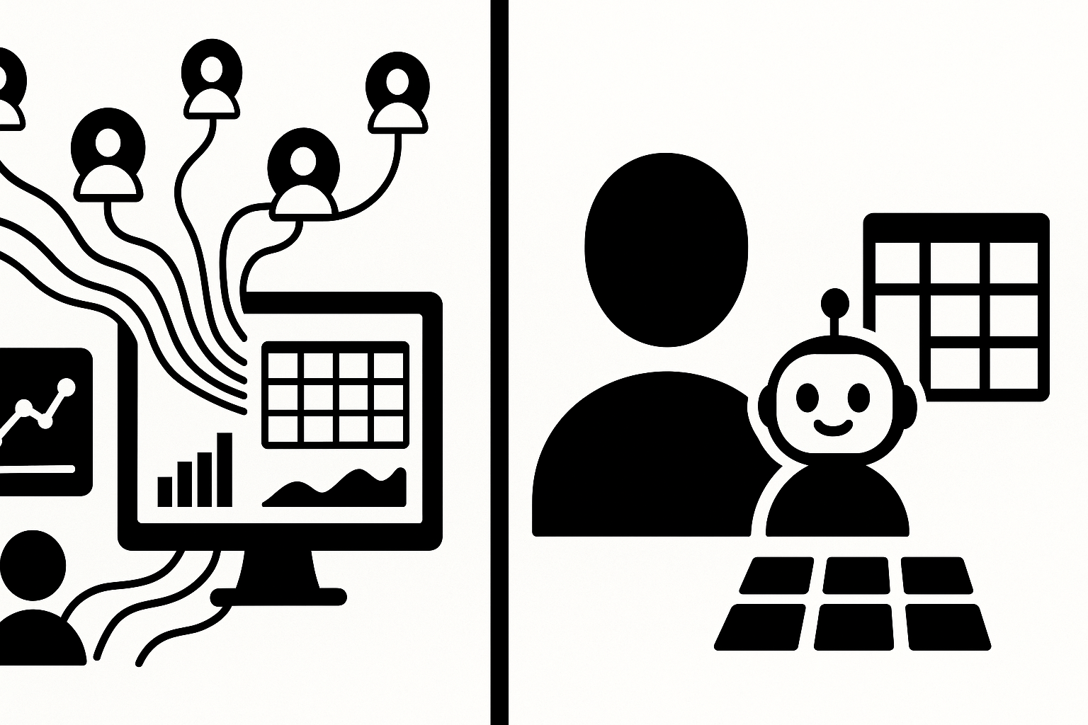 Side-by-side illustration contrasting enterprise-wide calendar analytics with individual AI scheduling