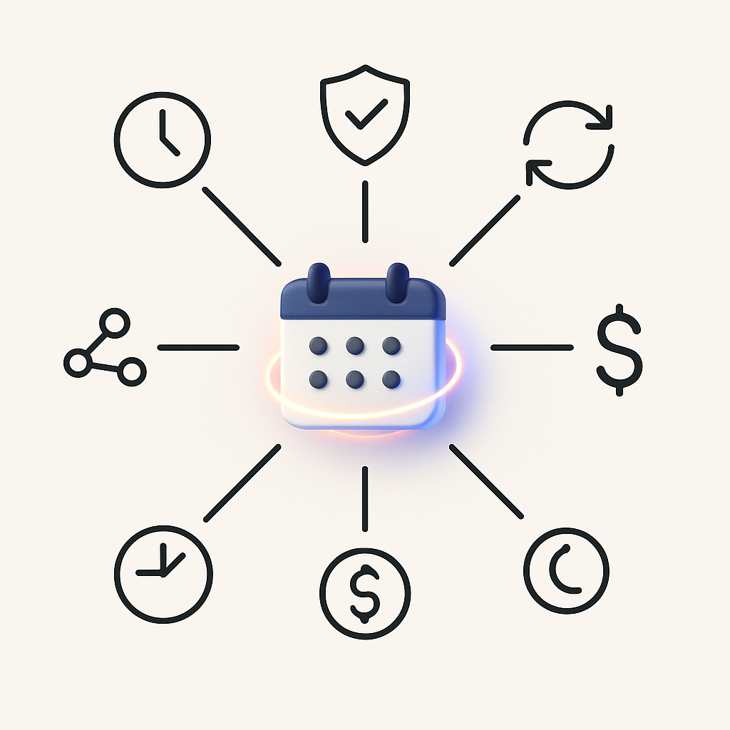 Radial diagram depicting key real-time calendar metrics for hybrid teams