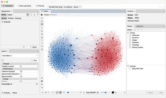 Gephi desktop network view