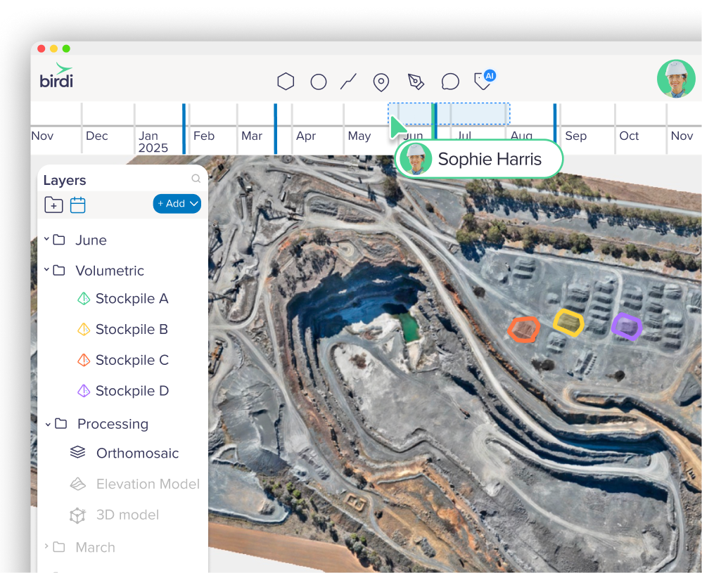 Compare data over time with Birdi's timeline view