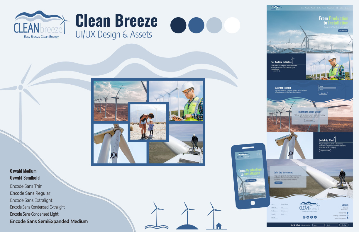 Mockup of the assets and concepts used in the Clean Breeze Turbines project