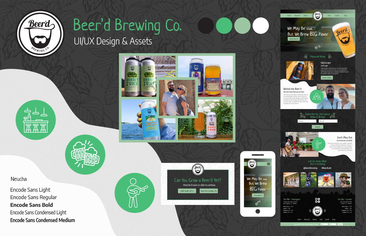 Mockup of the assets and concepts used in the Beer'd Brewing project