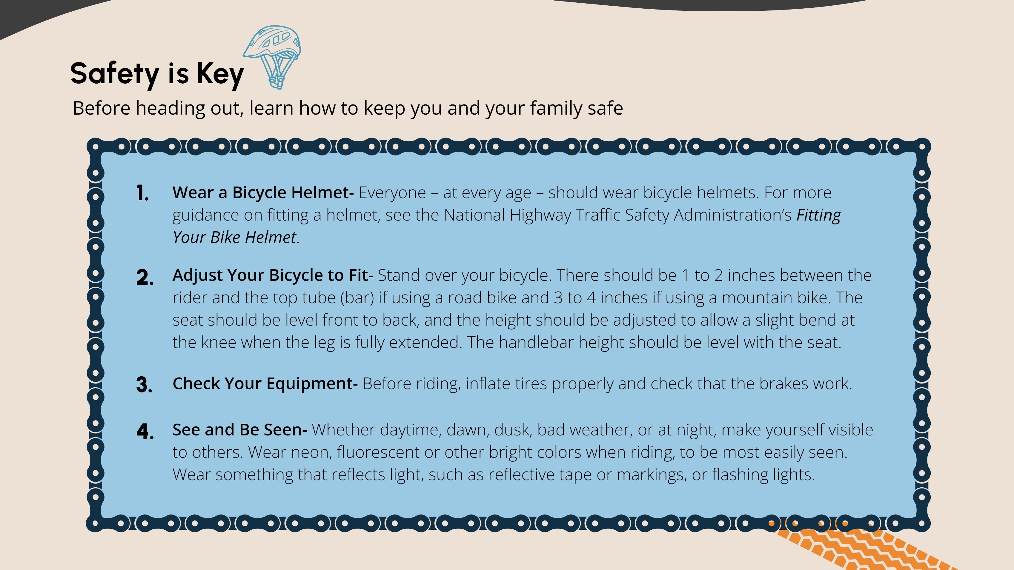 Section of the BWH website about safety, listed in a blue box on a cream background