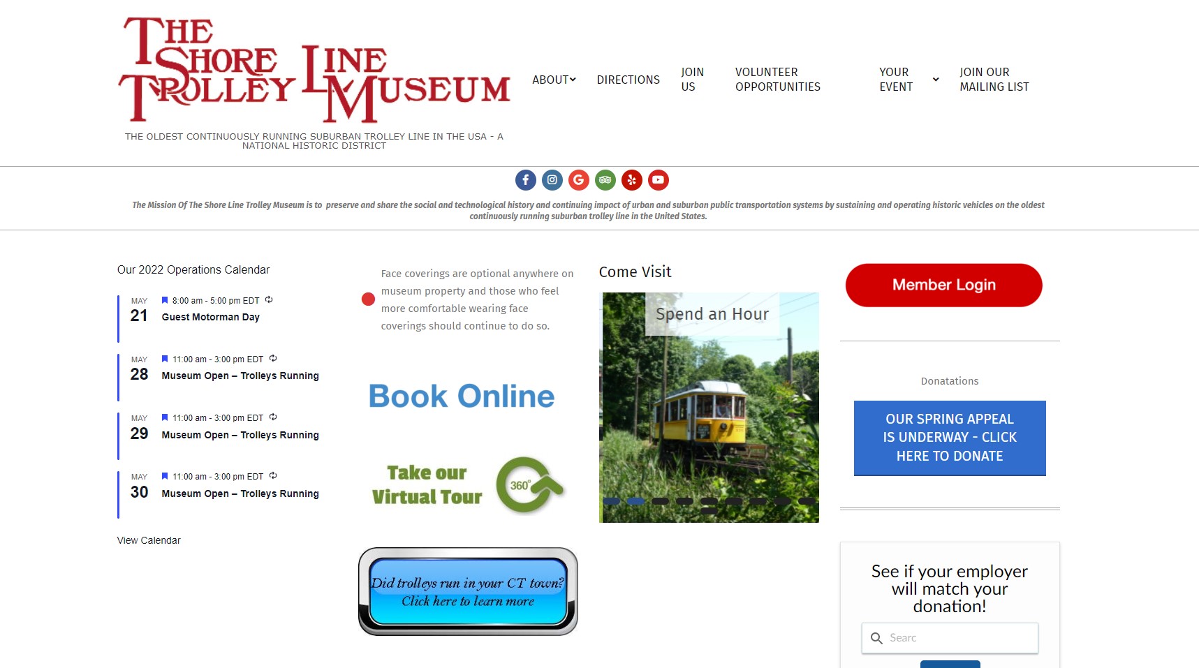 Existing website design for the Shore Line Trolley Museum 