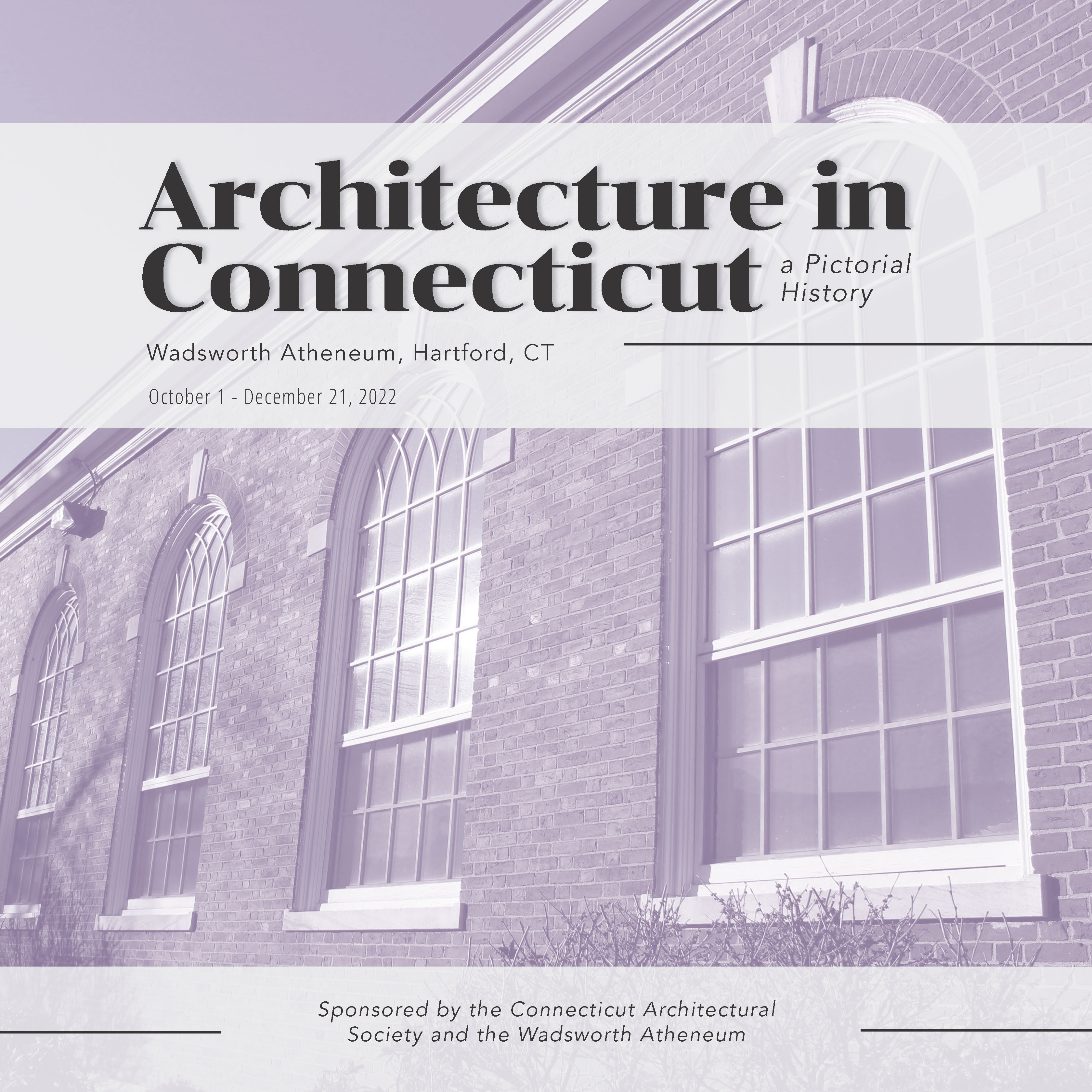 Initial design for the cover of the Architecture in Connecticut book; a building with a purple overlay