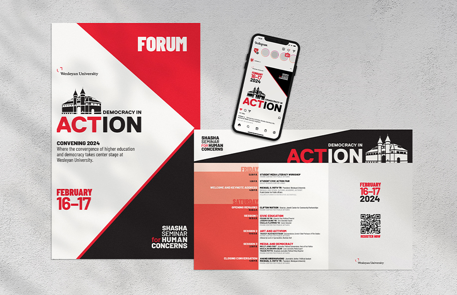 Two posters and an Instagram post for the Democracy in Action event