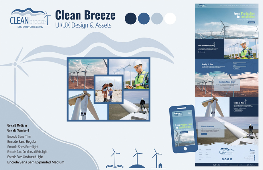 A mood board of assets and concepts for the Clean Breeze project