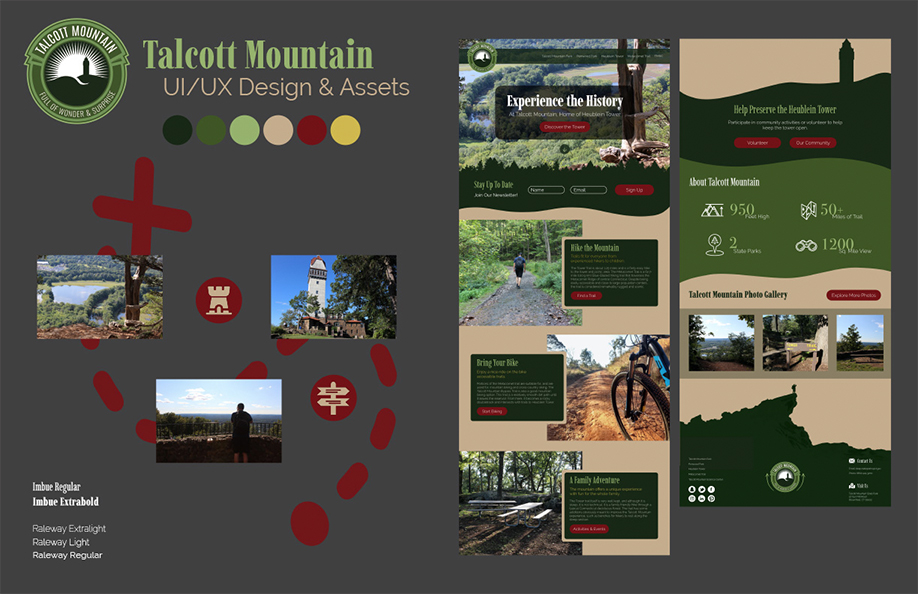 A mood board of assets and concepts for the Talcott Mountain project