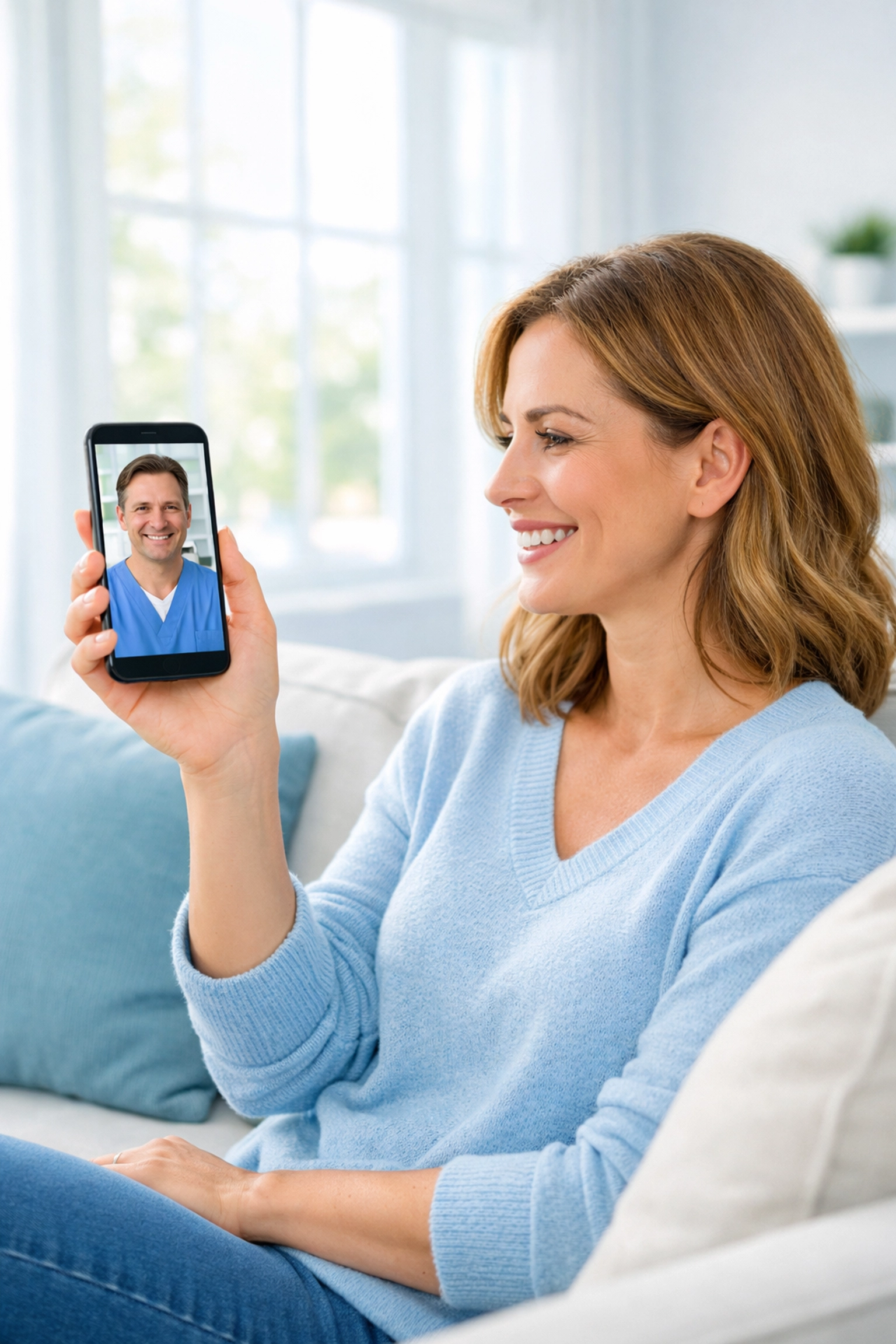 Anthem member having virtual dental consultation on smartphone at home
