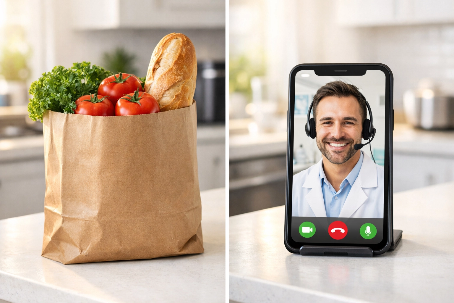 Comparación del costo de una cita dental en línea con el precio de una bolsa de compras del súper.