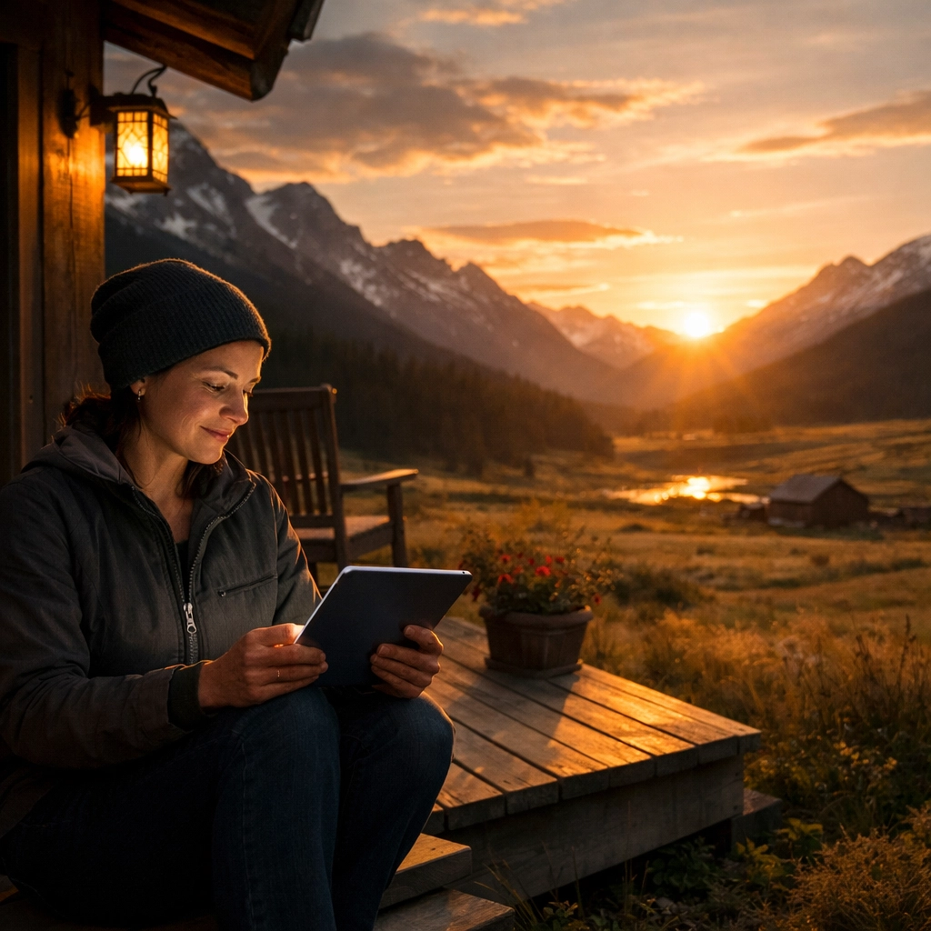 Resident in a rural dental desert using a tablet for home dentistry and virtual dental care.