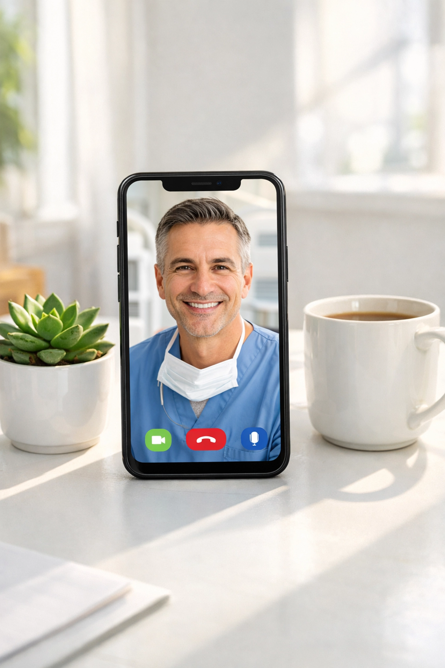 Smartphone displaying virtual dental consultation with dentist for affordable online appointment