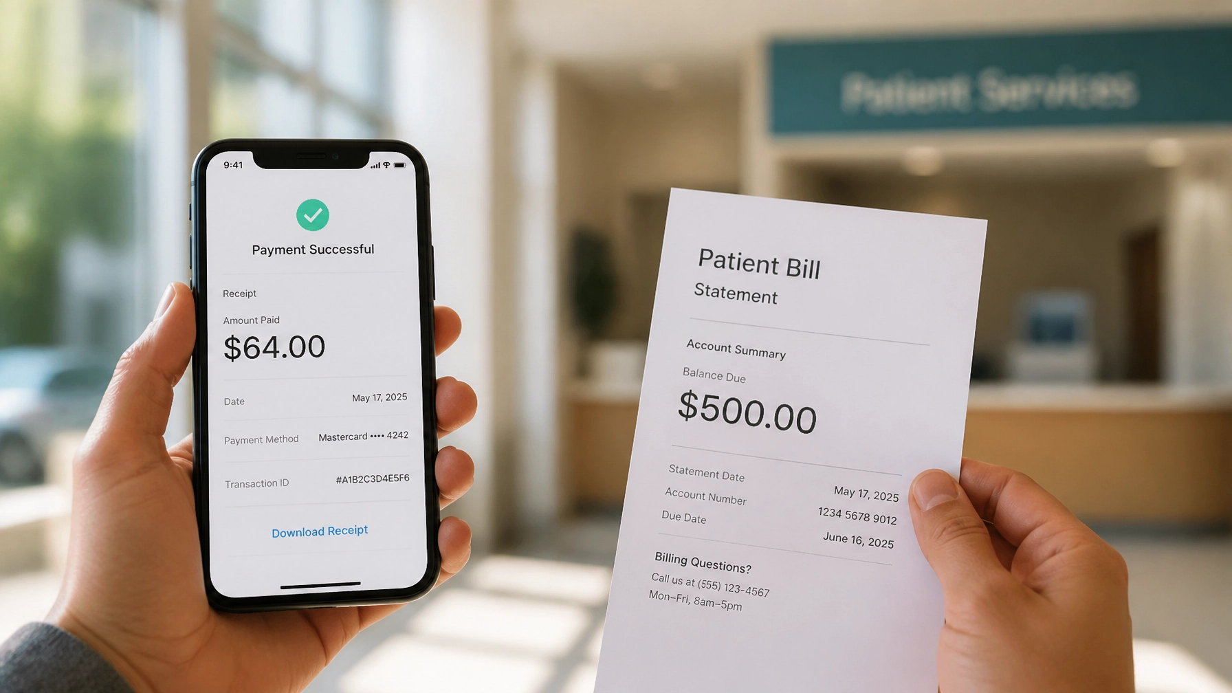 Comparison of a $64 digital receipt vs a $500 hospital bill
