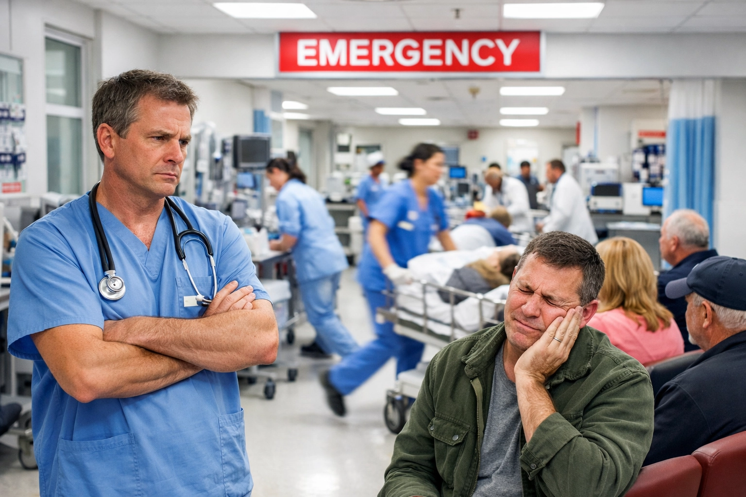 ER doctor frustrated by dental patients in overcrowded emergency room
