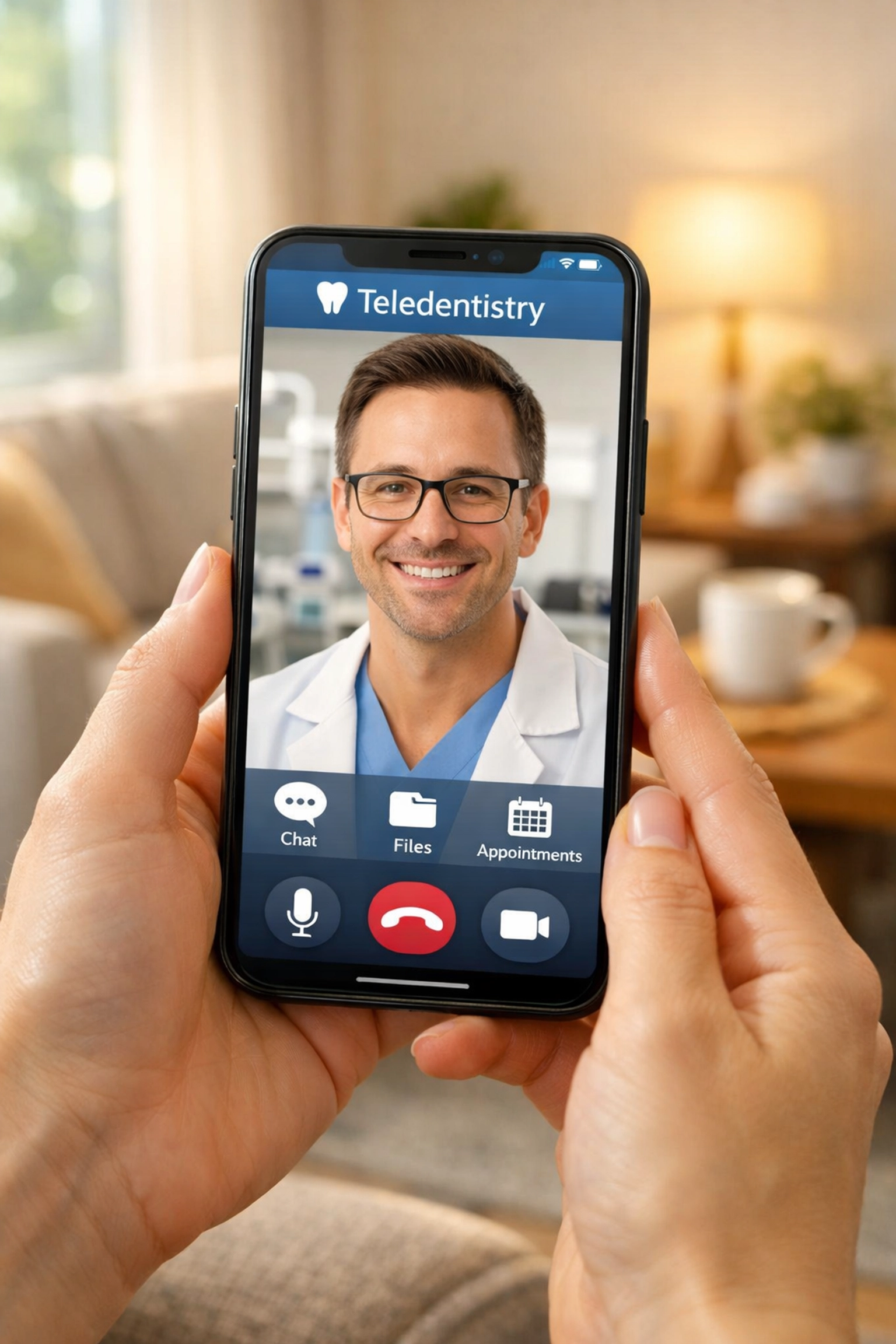 Patient using smartphone for virtual dentist consultation to get toothache antibiotics prescription