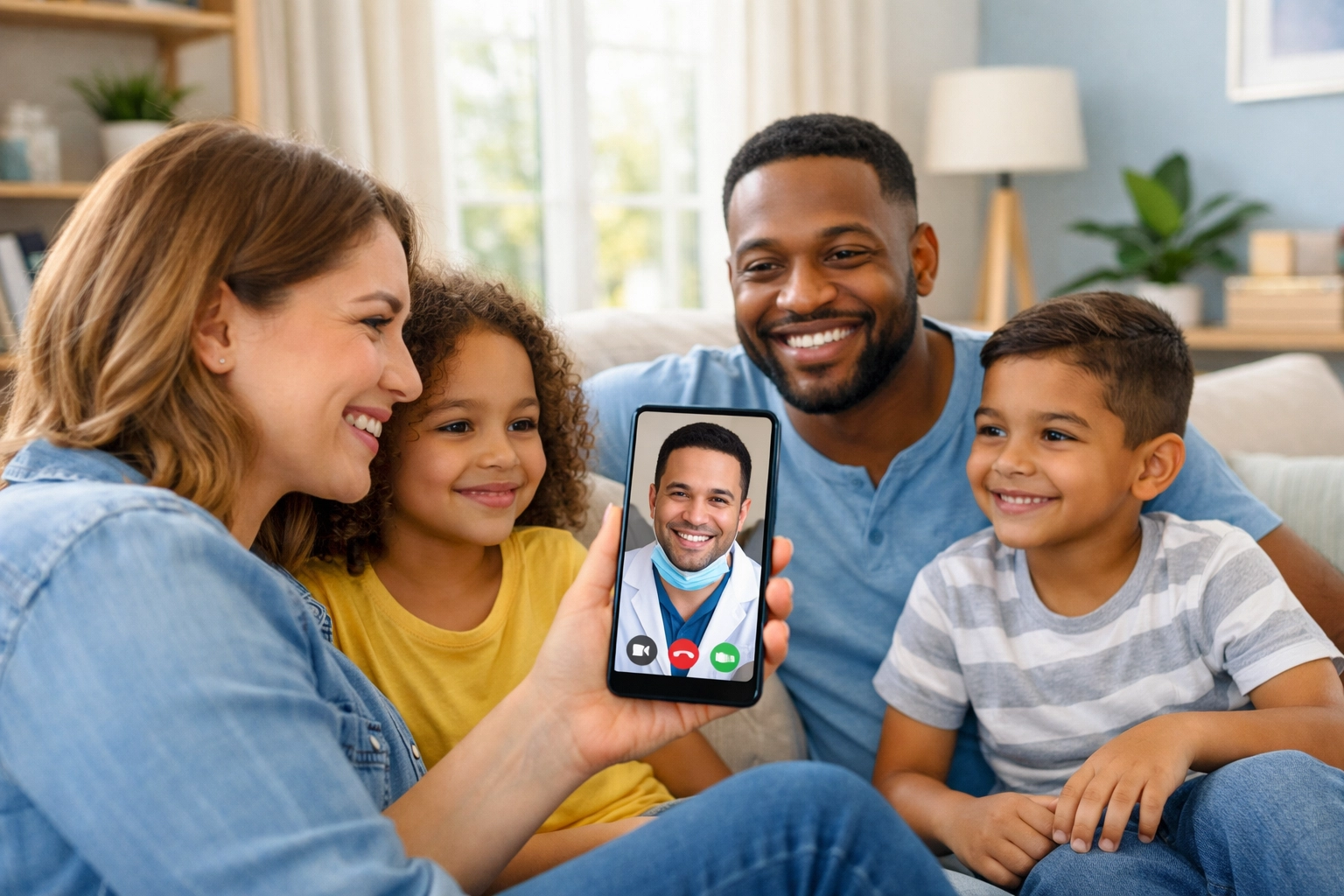 Ambetter member family having online dental consultation from living room