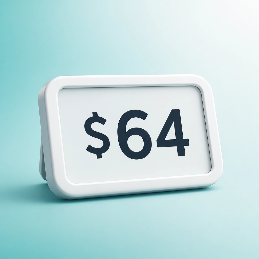 Digital price tag showing $64
