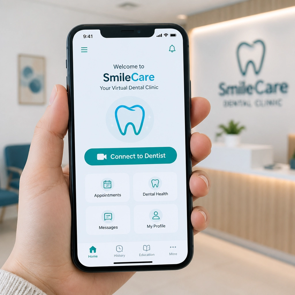 A user-friendly smartphone app interface for connecting with an online dentist