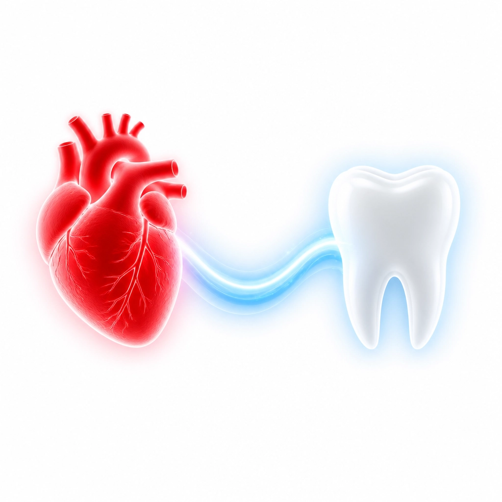 Minimalist visualization of the connection between a tooth and a heart