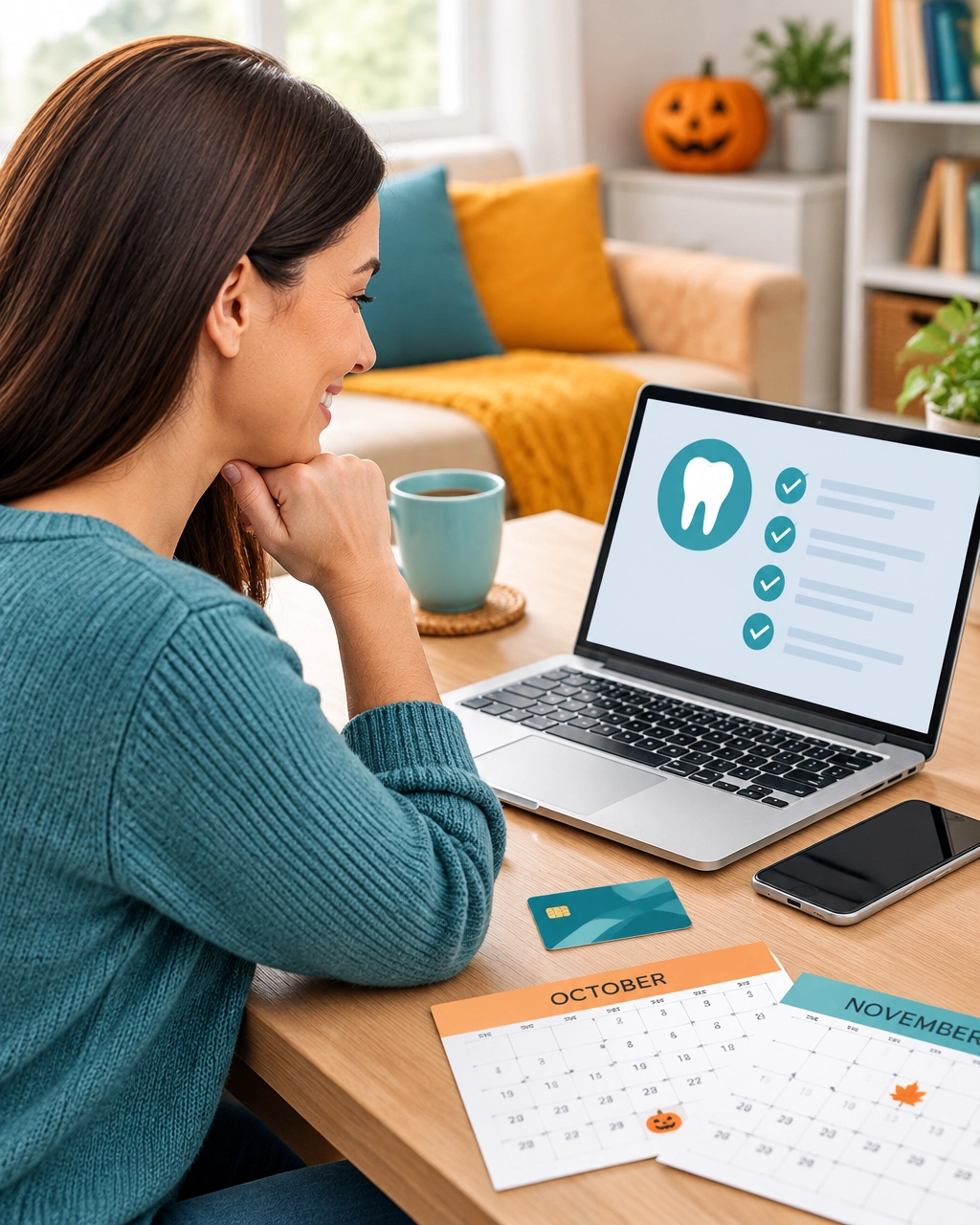 Adult reviewing dental benefit information and a virtual care option at home