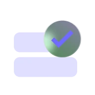 Two light purple horizontal bars with a green circular checkmark icon overlapping the top right corner.