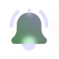 Green and gray bell icon with a slight glow on a transparent background.