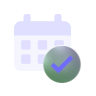 Simple calendar icon with a blue checkmark inside a circular overlay at the bottom right.