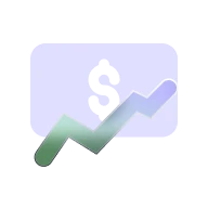 Green and blue upward trending arrow with a dollar sign in the background symbolizing financial growth.