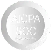 Round silver badge with text 'AICPA SOC' indicating compliance or certification.
