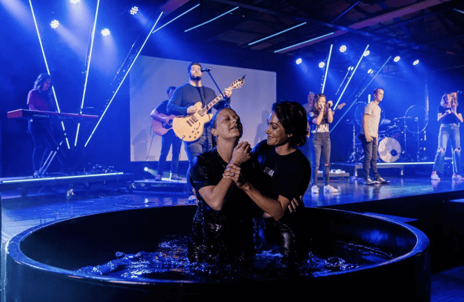 Woman getting baptized 