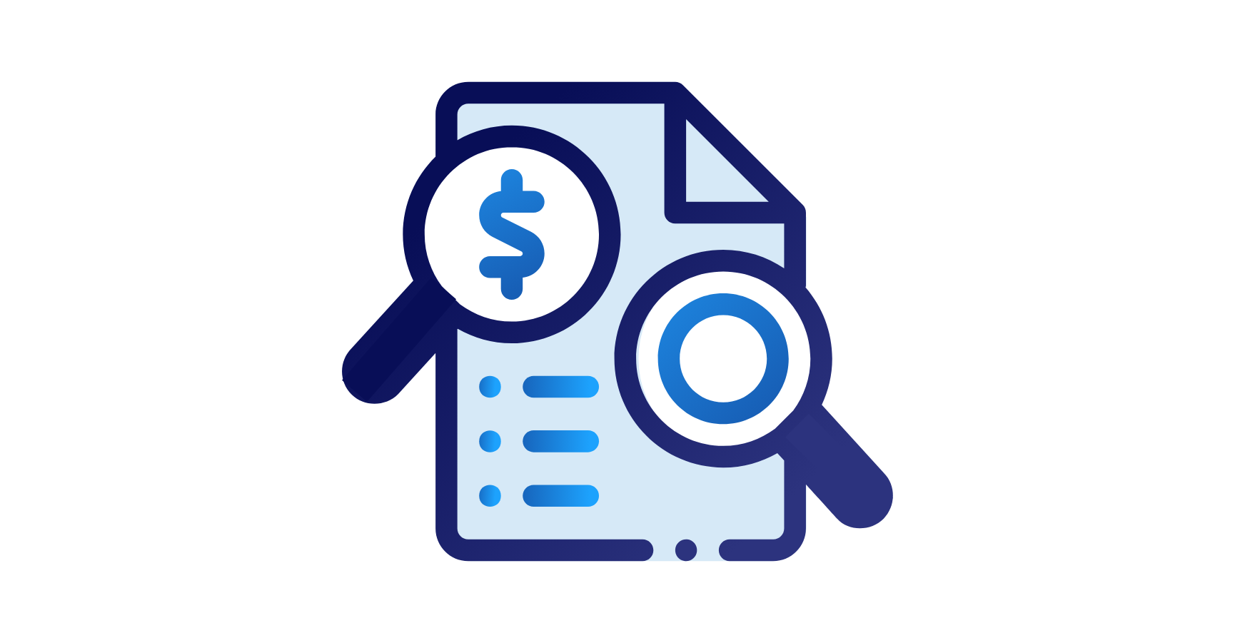 Document with magnifying glass and dollar sign, symbolizing financial analysis or auditing.