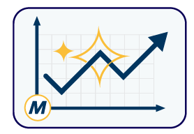 Line graph with a rising trend and sparkle highlights, symbolizing successful growth and performance metrics.