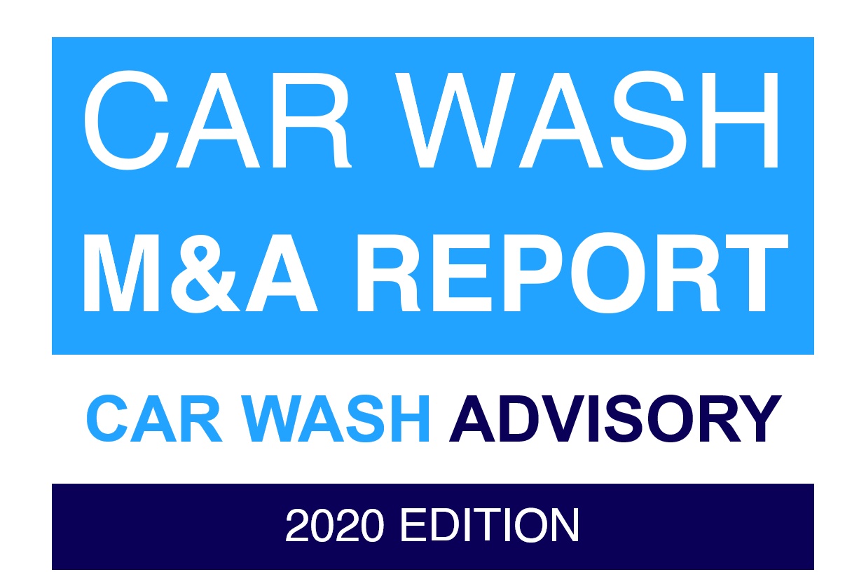 Car Wash M&A Report 2020 edition cover, featuring blue and white text on a rectangular background.
