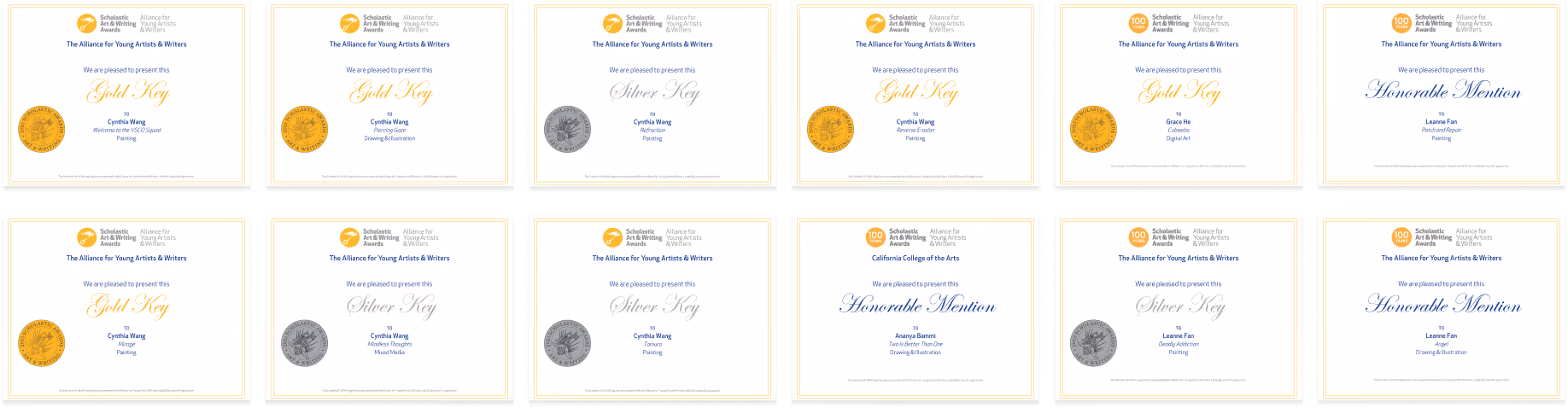 A showcase of Gold, Silver, and Honorary Mention Scholastic Awards our students have won over the years.