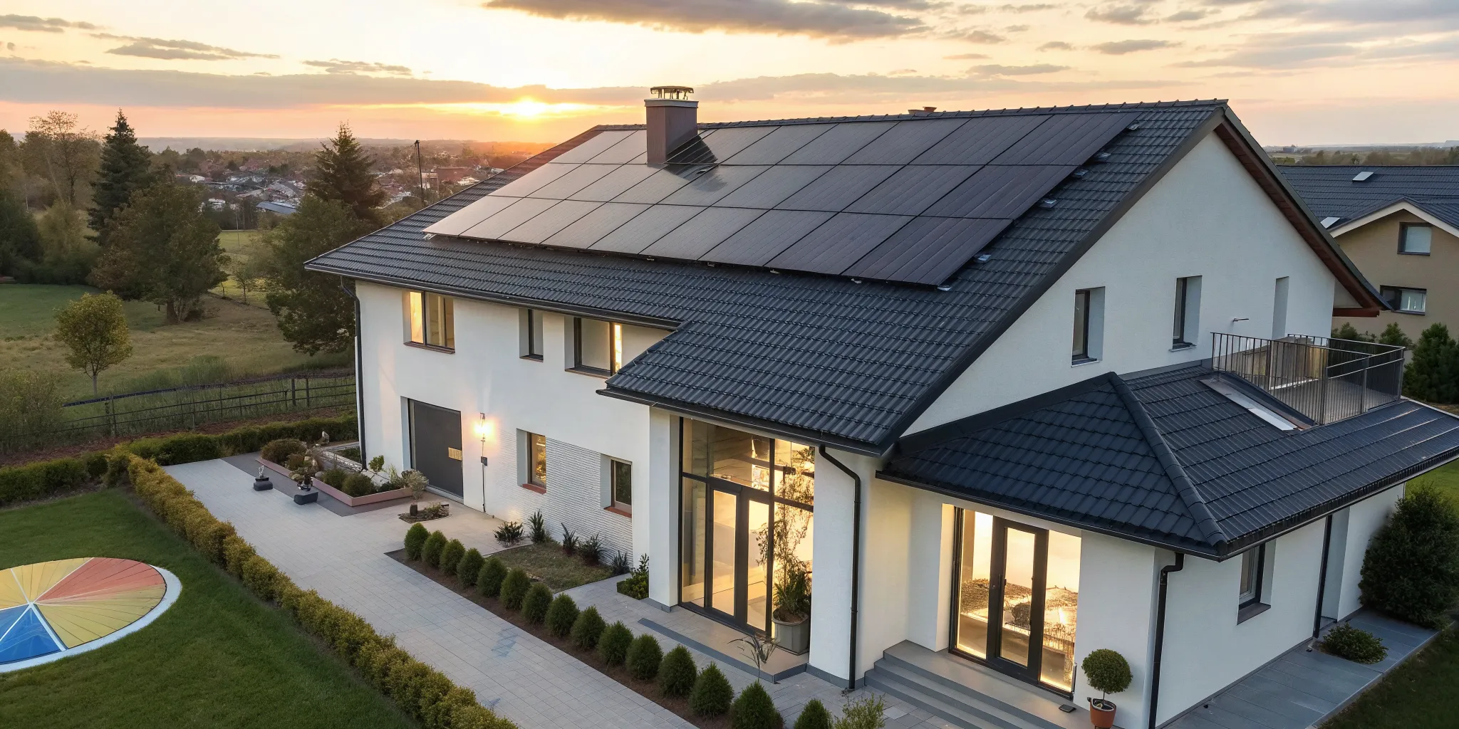 Cost of a rooftop solar panel installation on a modern home.