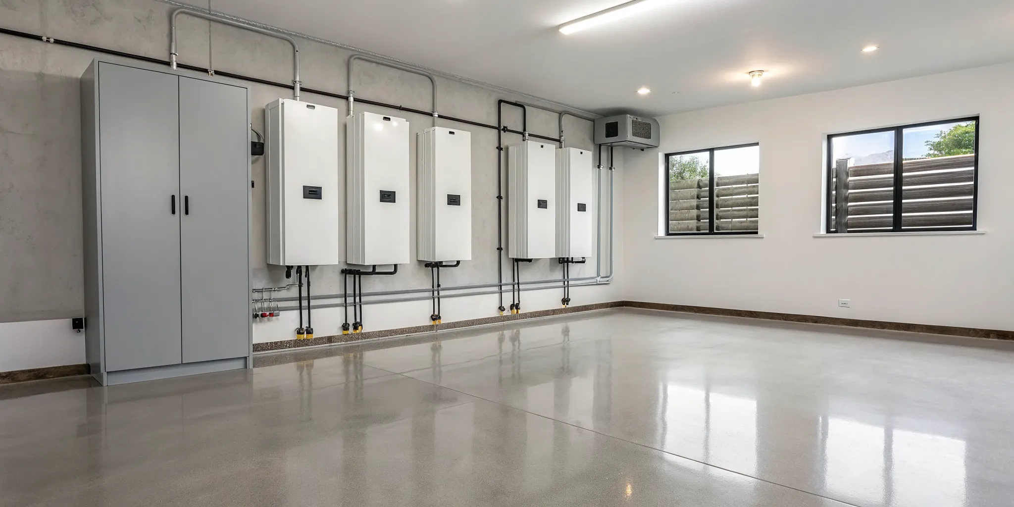 One of the best home battery backup systems with multiple units installed in a utility room.