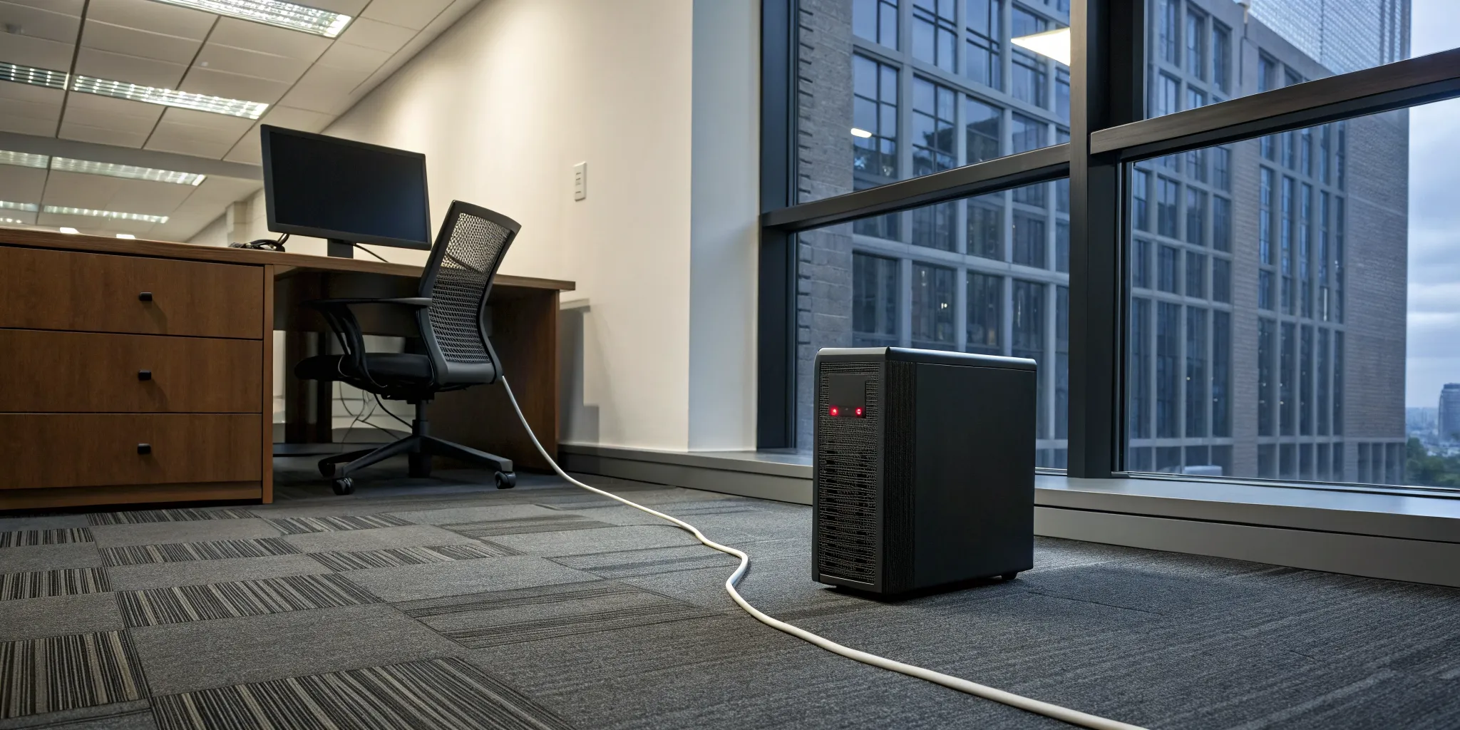 A UPS battery backup beeping after a power outage.