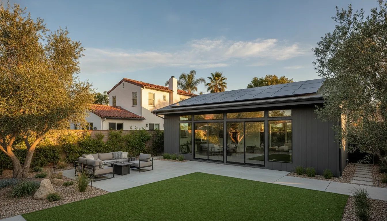 California accessory dwelling unit with rooftop solar panels