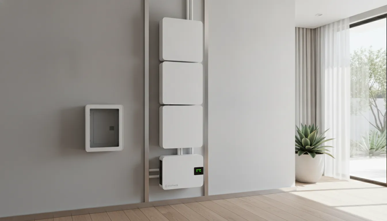 Enphase IQ Battery 5P modular units installed on a residential wall with clean modern appearance