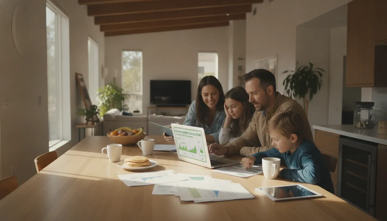 California family reviewing solar panel financing options at home with laptop