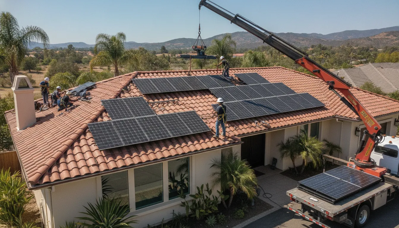 California home with a clay tile roof and solar panels installed