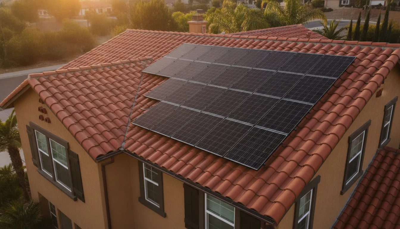 Solar panels on a California tile roof with careful mounting