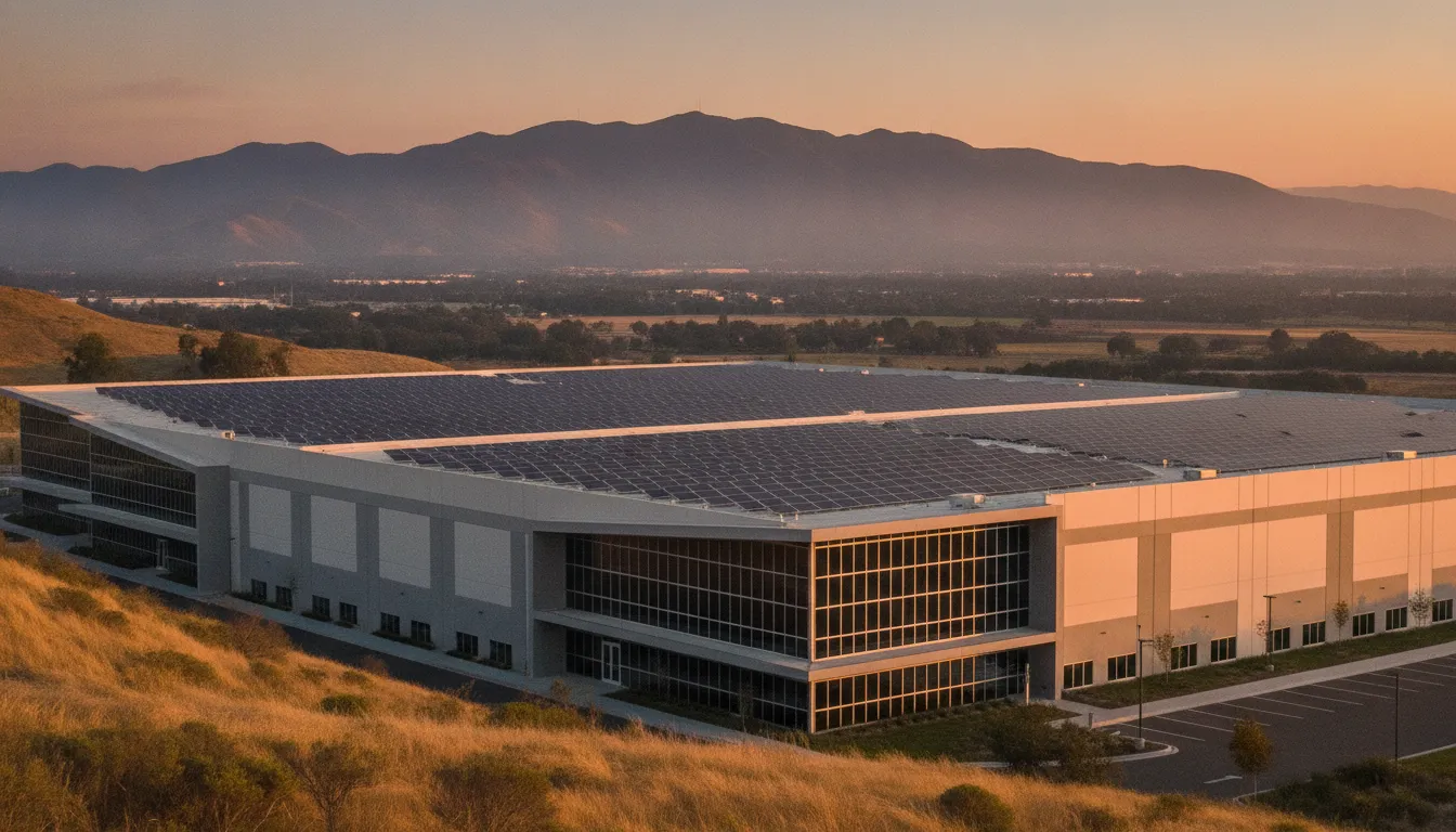 Rooftop solar panels on a California commercial building