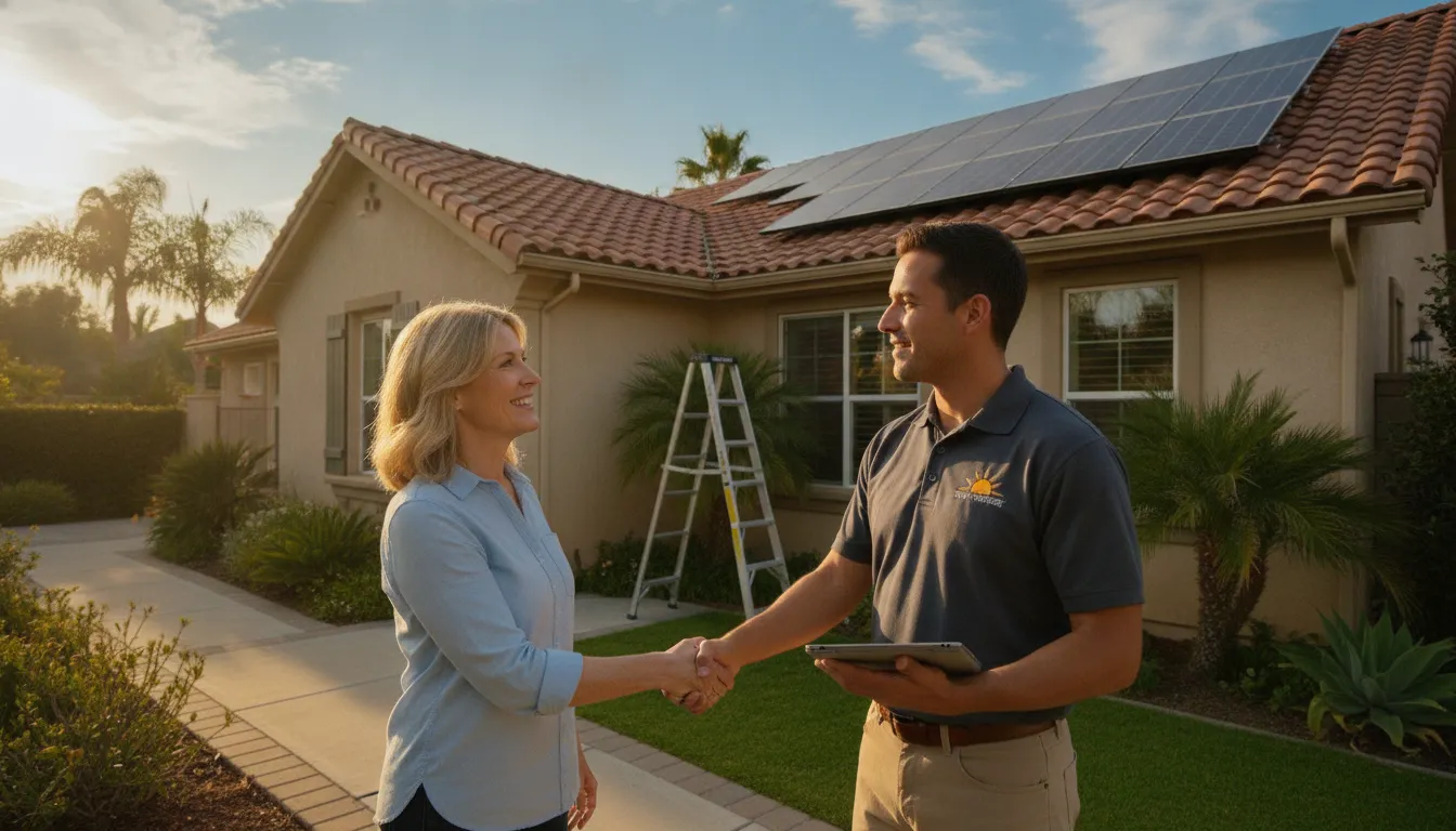 California homeowner discussing a turnkey solar project with a solar professional