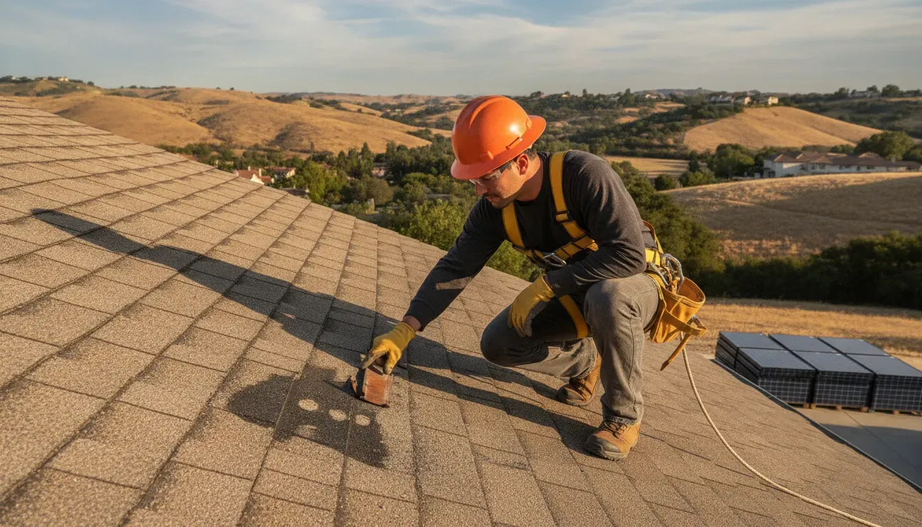 Roof inspection for damage before solar panel installation in California