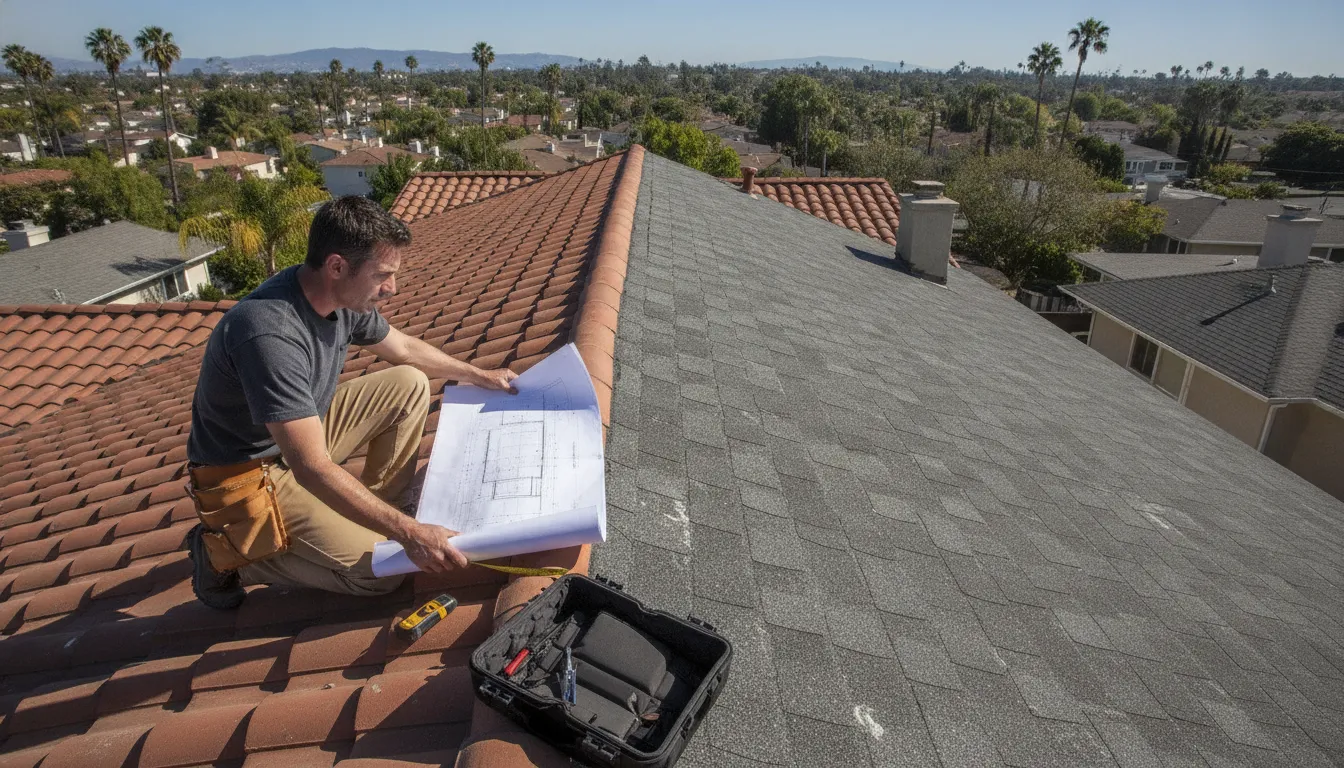 California solar contractor inspecting a roof before panel installation